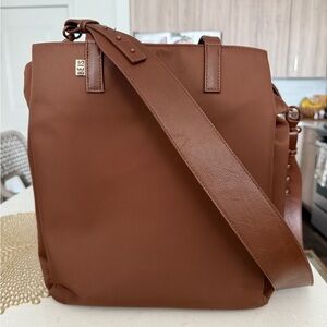 BEIS Brown Leather Tote Bag with Adjustable Strap